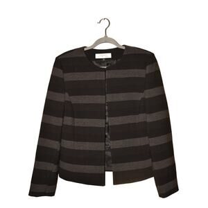 TAHARI ASL $129 Black Gray Striped Lined Long Sleeve Jacket Size 10